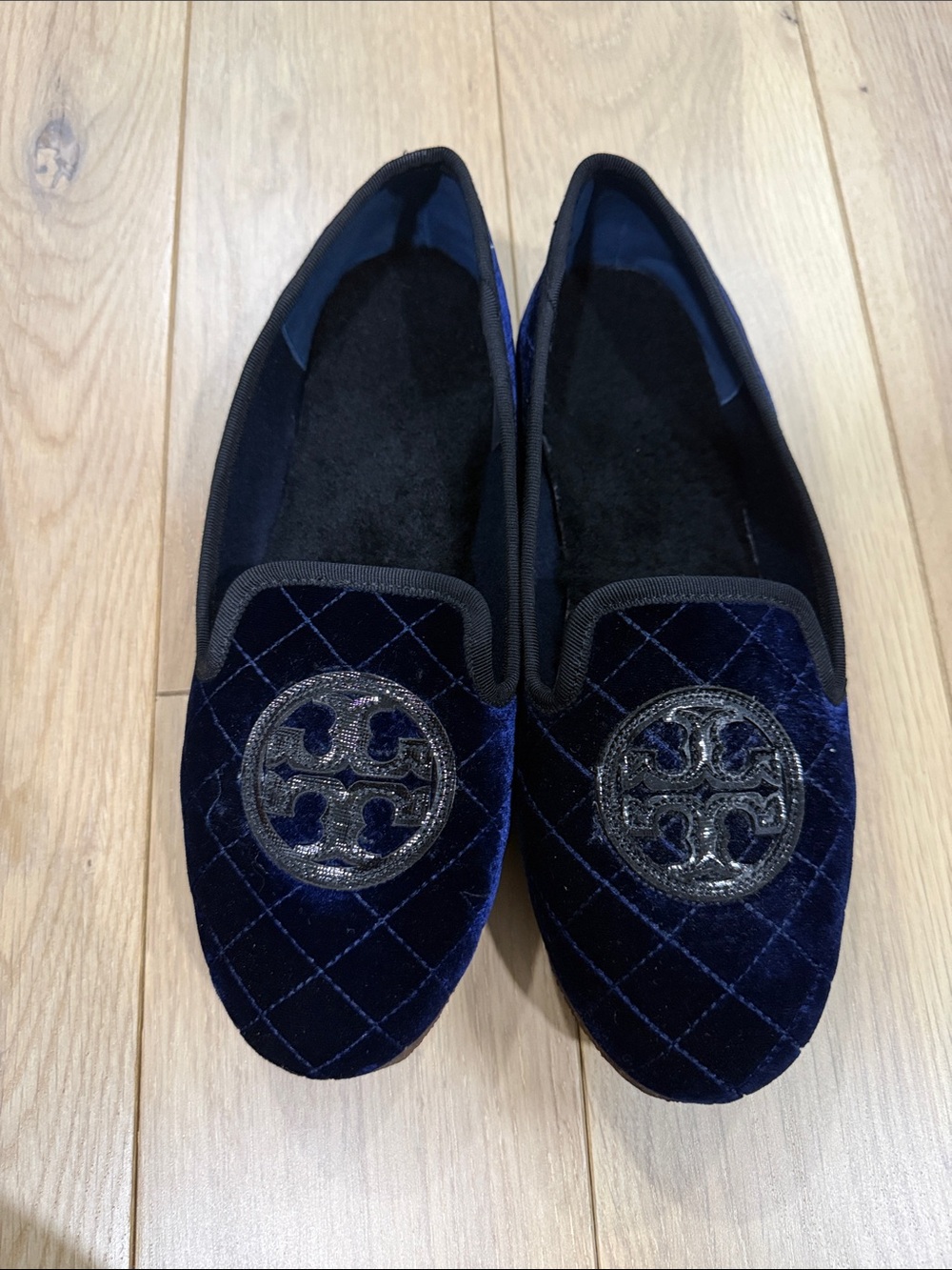 Tory Burch Women’s Quilted Velvet Loafers in Navy